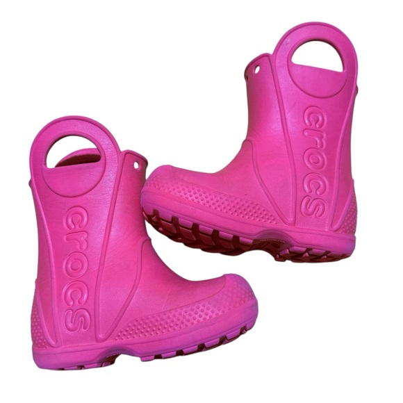 Crocs Pink Handle It Rain Boots Pull on Baby Girl Size 6C - Picture 2 of 9